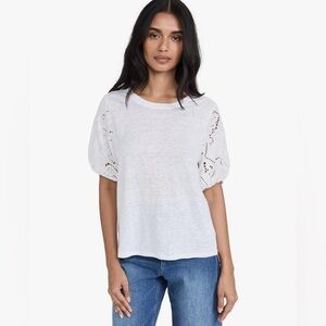 Paige Blouse T-shirt White Eyelet Sleeves Pullover Stretch Linen Laura Top